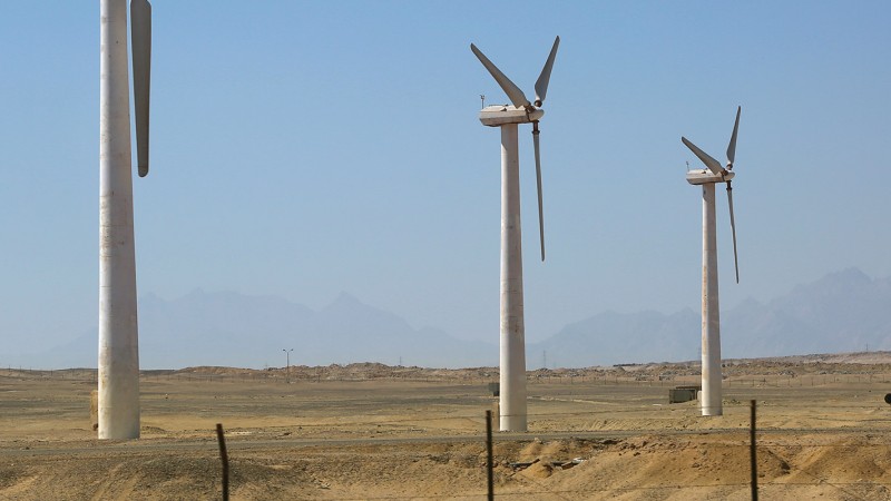 Wind turbines in a field